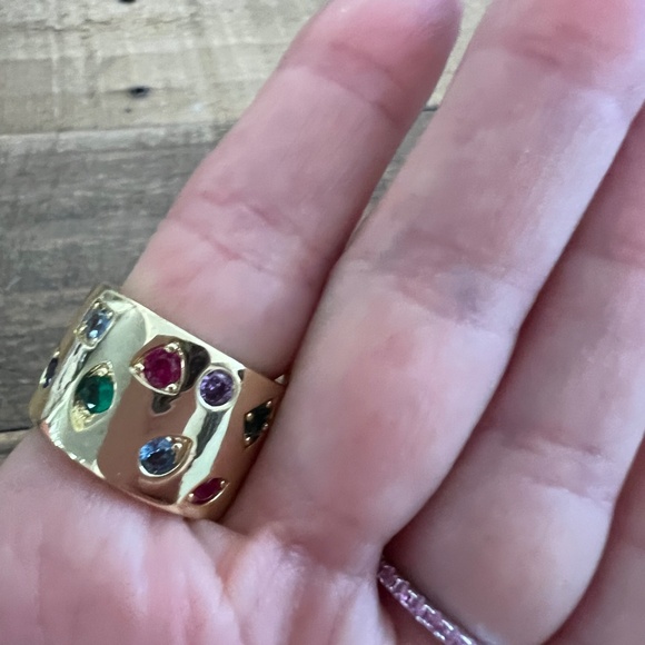 Rachel Glauber 14 karat yellow gold plated multicolor cz  ring size 7 - Picture 3 of 5